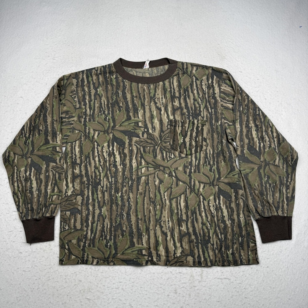 Vintage Realtree Shirt Mens Large Brown Camo Long Sleeve Pocket Tee Made USA